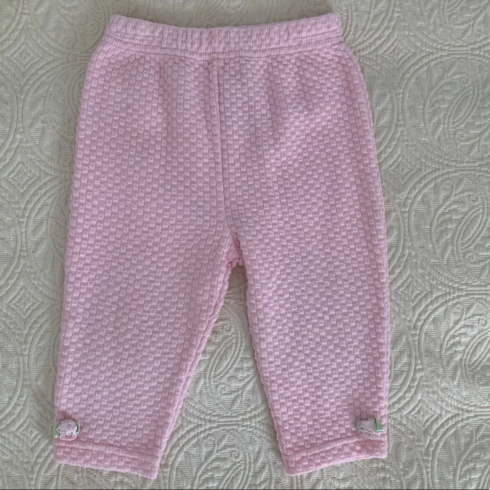 Vintage 90s Pants Set Girls 6-9M Pink 2 PC Skirted Bodysuit Outfit Textured Rose